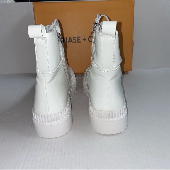 Chase And Chloe Chelsey Lug Sole White Patent Combat Boots - Picture 6 of 12